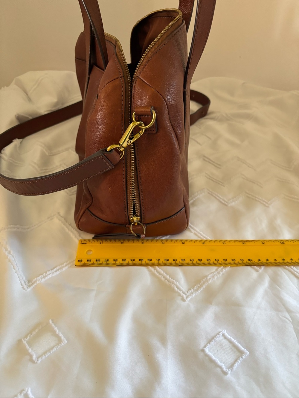 Fossil Chestnut Leather Dome Satchel with Gold Hardware - Picture 7 of 11